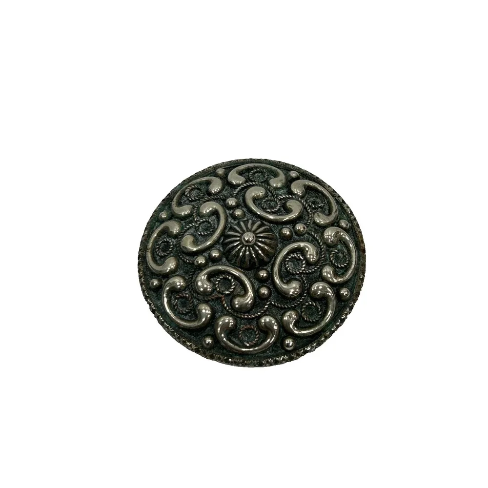 Vintage Itay 925 Sterling Silver Ornate Scrollwork Sunburst Round Brooch Pin‎